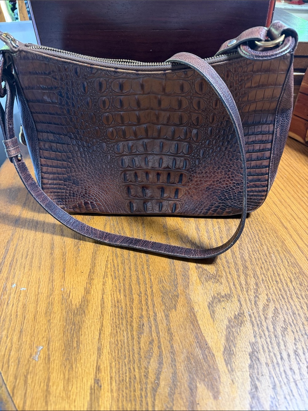 Brahmin Brown Croc-Embossed Leather Crossbody with Charm - Picture 2 of 13